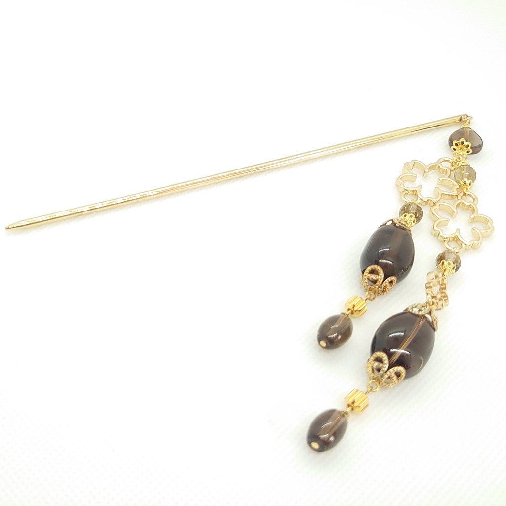 桜・スモーキークォーツかんざし