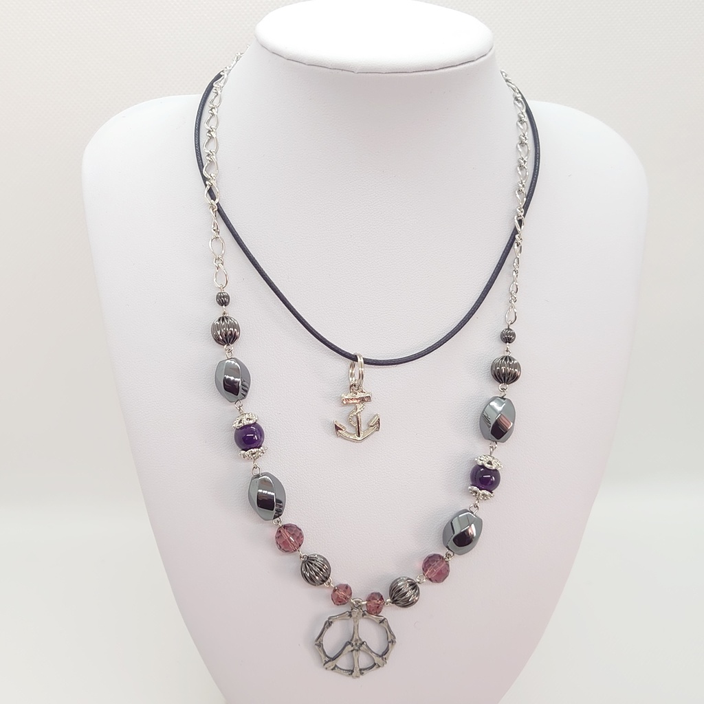 ヘマタイト・アメシスト2連ネックレス