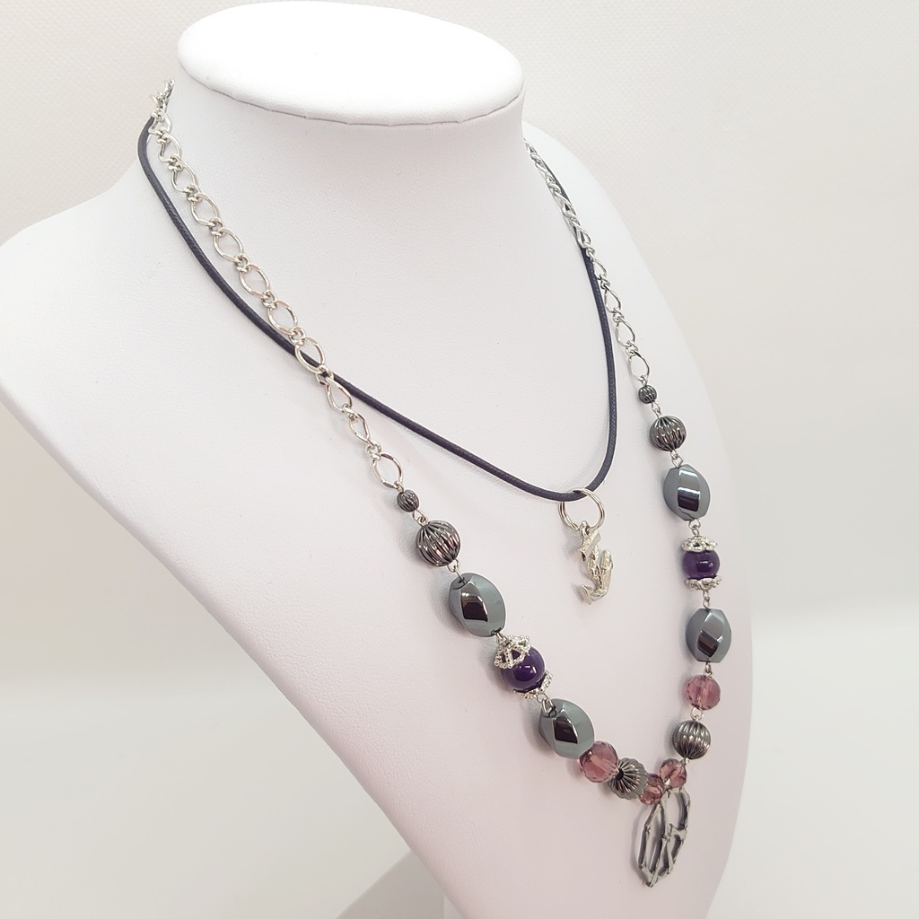 ヘマタイト・アメシスト2連ネックレス