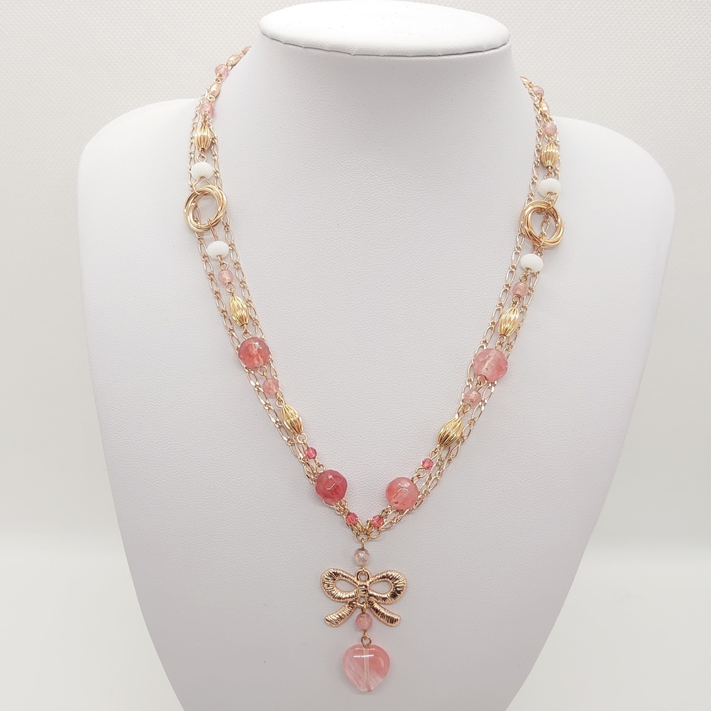 チェリークォーツ3連ネックレス