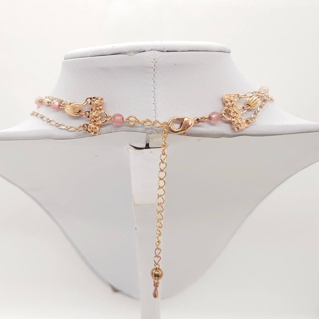 チェリークォーツ3連ネックレス