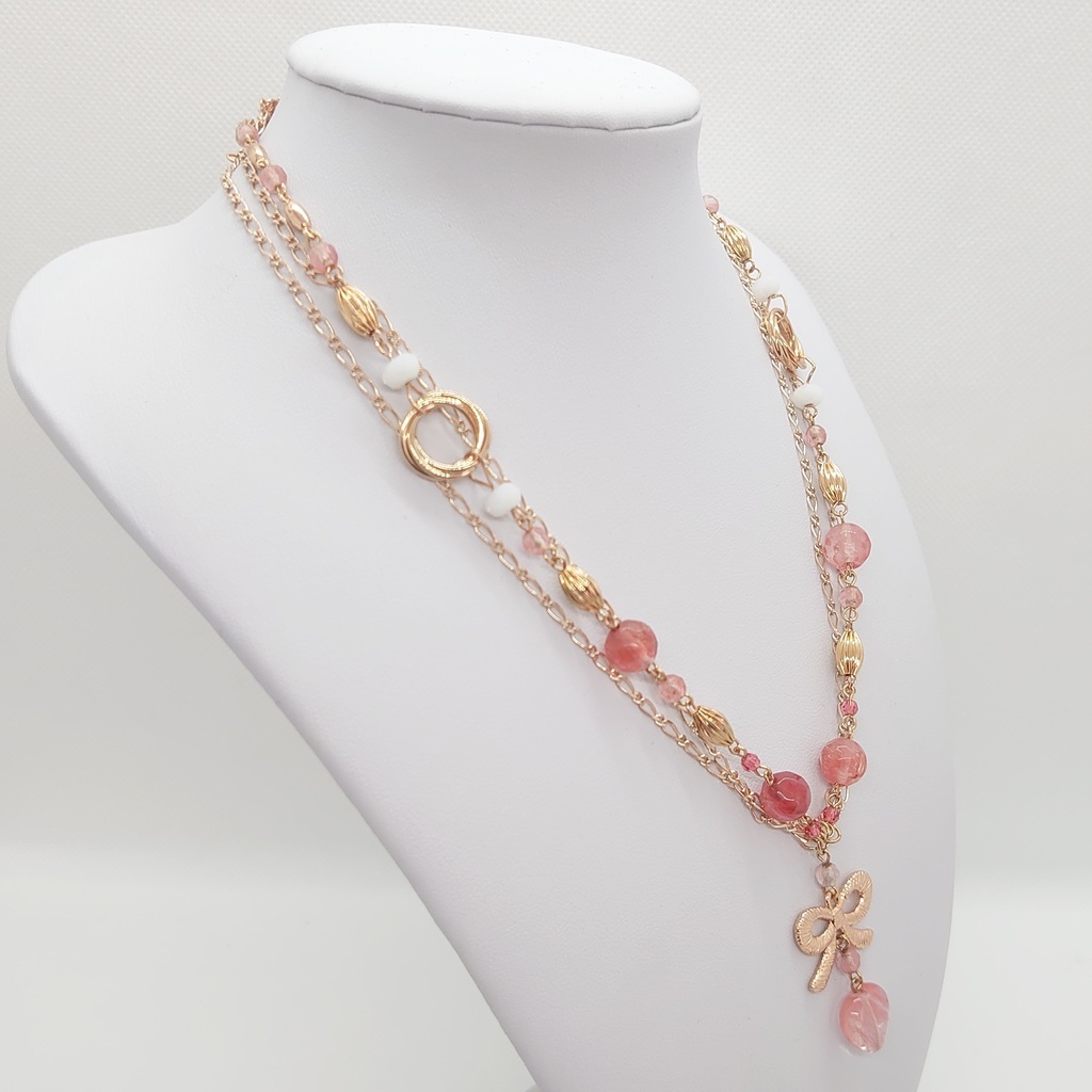 チェリークォーツ3連ネックレス