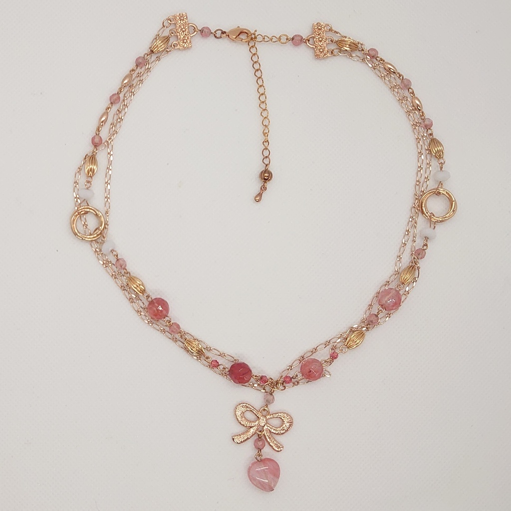 チェリークォーツ3連ネックレス