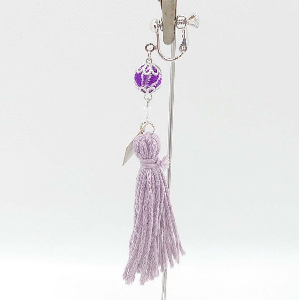 ブルートパーズ・紫ちりめん・ラヴェンダータッセルイヤリング