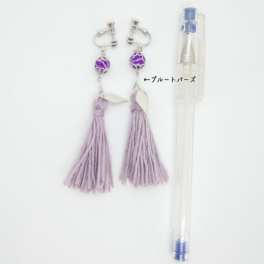 ブルートパーズ・紫ちりめん・ラヴェンダータッセルイヤリング