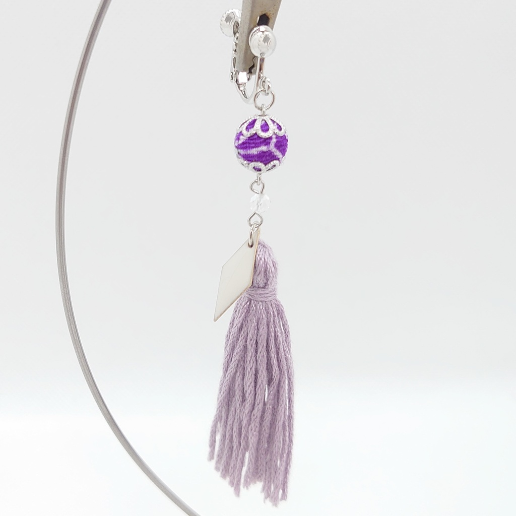 ブルートパーズ・紫ちりめん・ラヴェンダータッセルイヤリング