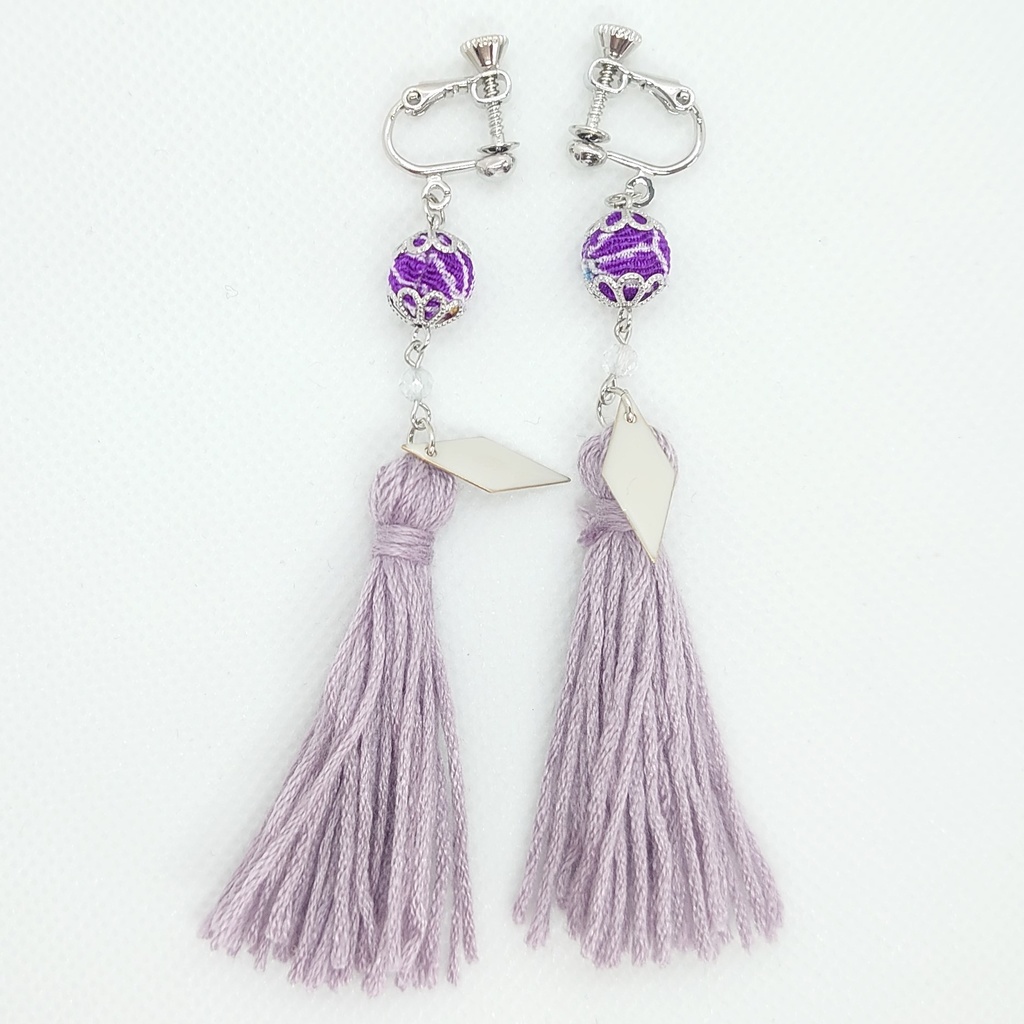 ブルートパーズ・紫ちりめん・ラヴェンダータッセルイヤリング