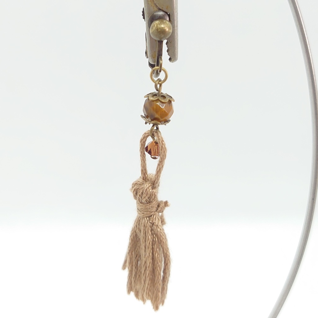 タイガーアイ・ライトブラウンタッセルイヤリング