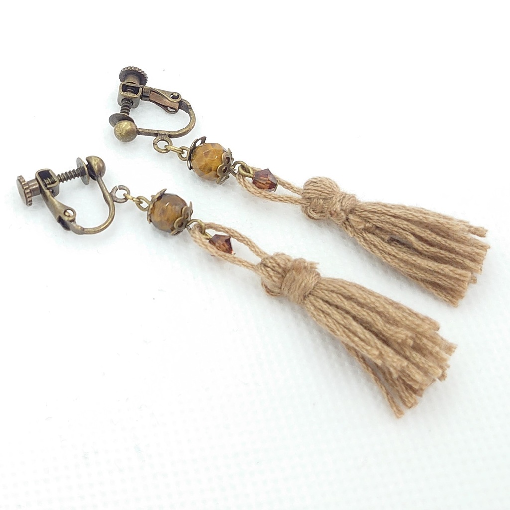 タイガーアイ・ライトブラウンタッセルイヤリング