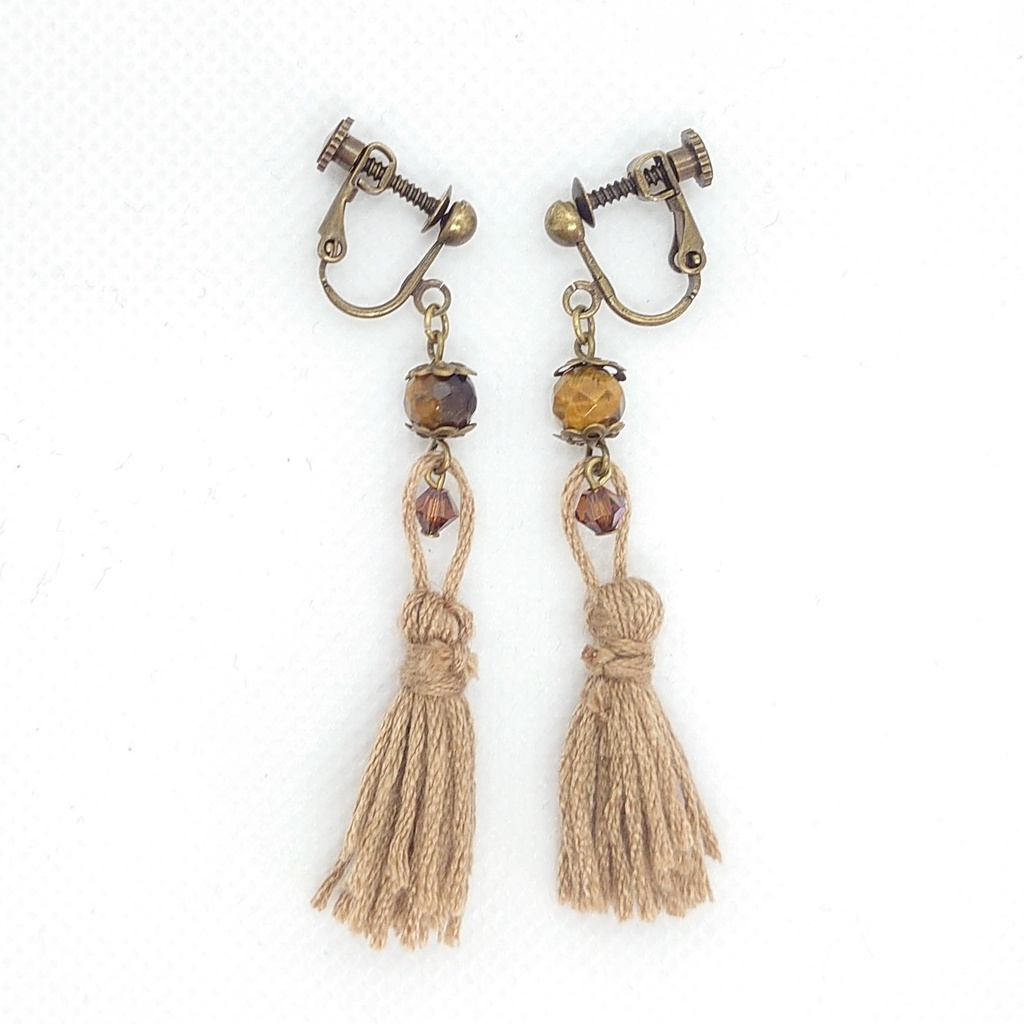 タイガーアイ・ライトブラウンタッセルイヤリング