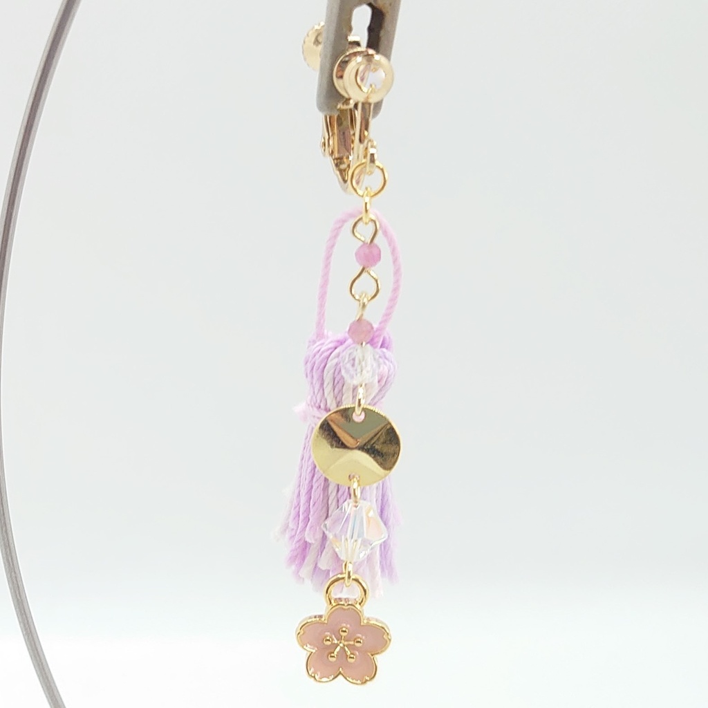 ピンクトルマリン・桜・パープルタッセルイヤリング