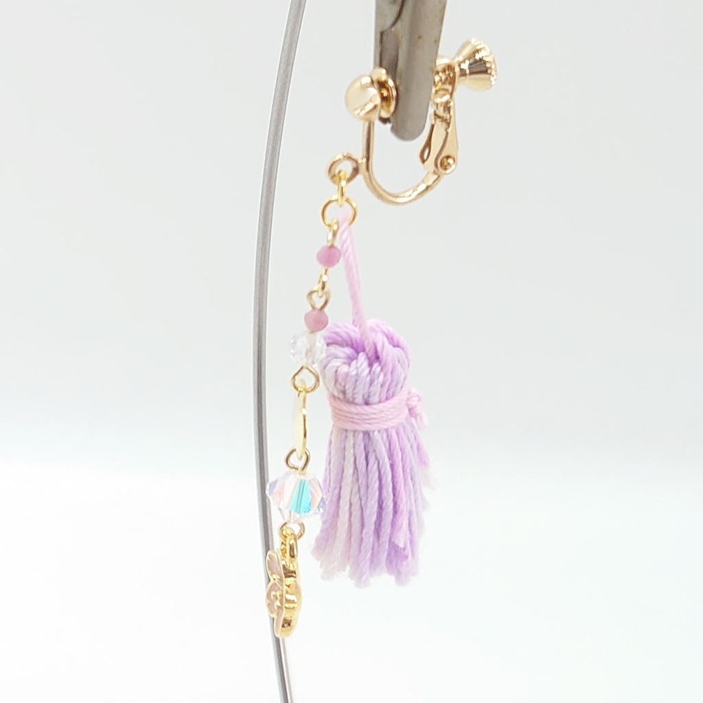 ピンクトルマリン・桜・パープルタッセルイヤリング
