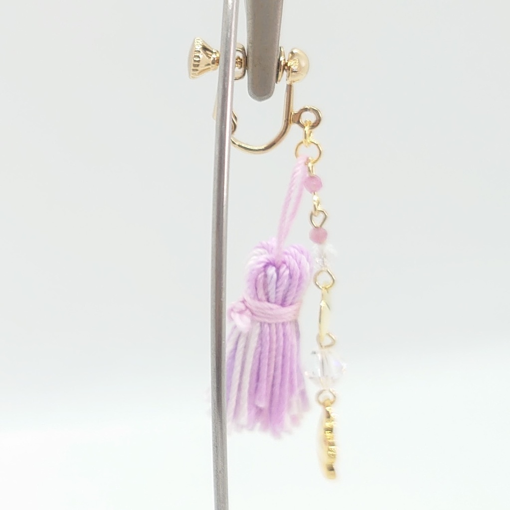 ピンクトルマリン・桜・パープルタッセルイヤリング
