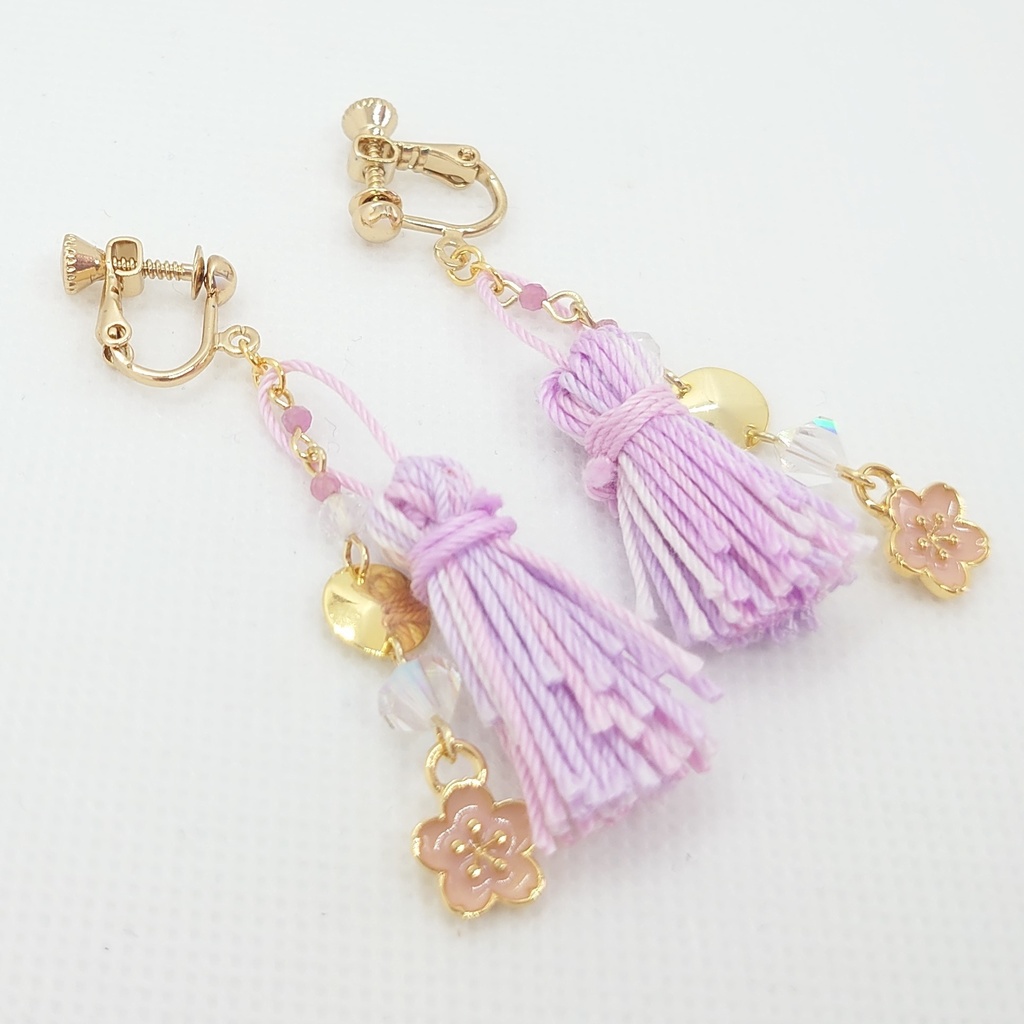 ピンクトルマリン・桜・パープルタッセルイヤリング