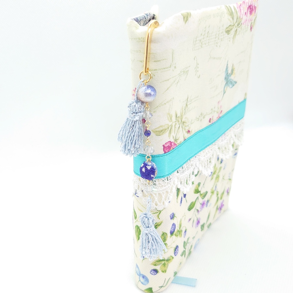 ラピスラズリ・ちりめんボール・パールブルータッセルブックマーカー