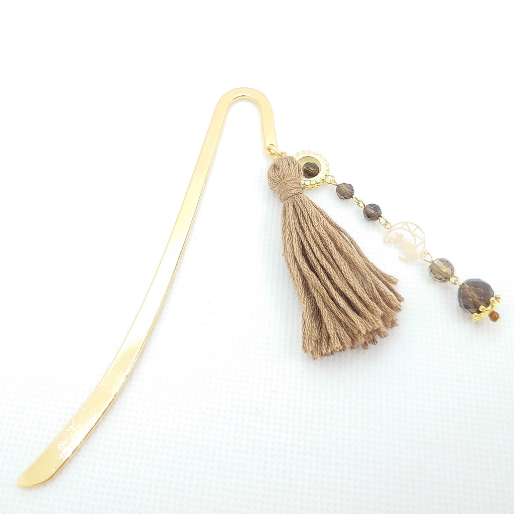 月猫・スモーキークォーツ・ライトブラウンタッセルブックマーカー