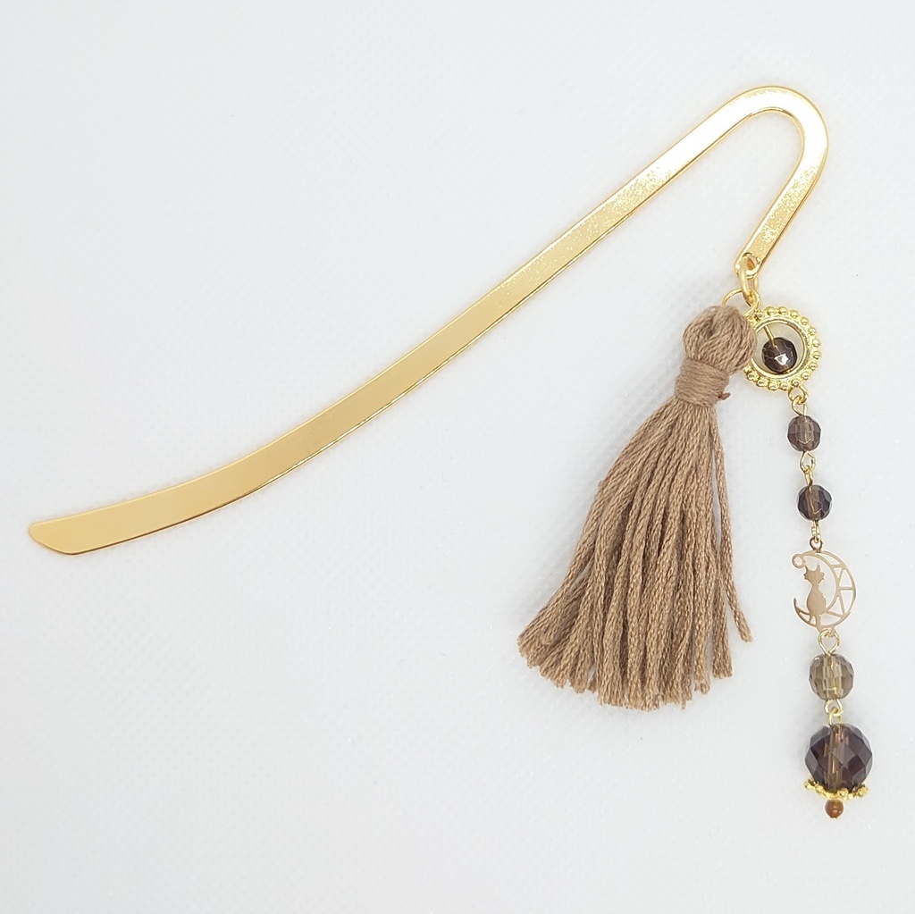 月猫・スモーキークォーツ・ライトブラウンタッセルブックマーカー