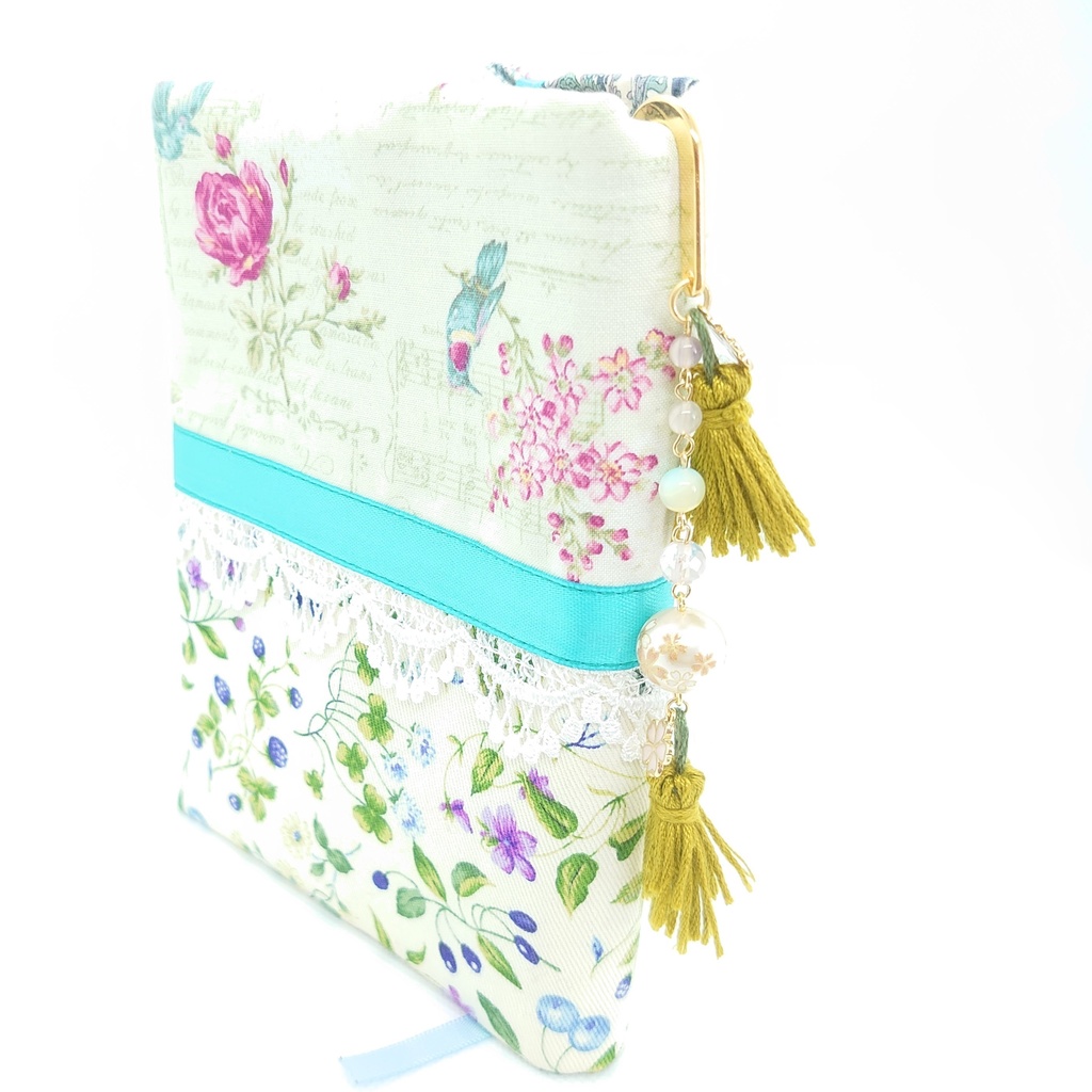 桜・ローズクォーツ・アップルグリーンタッセルブックマーカー