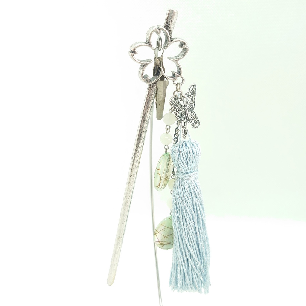 蝶・シェル・パールブルータッセル桜簪