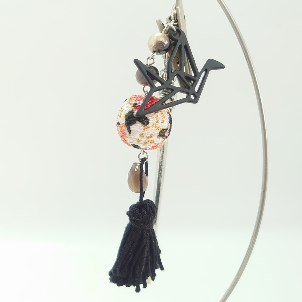 折り鶴モチーフ・アゲート・ブラックタッセル刀簪