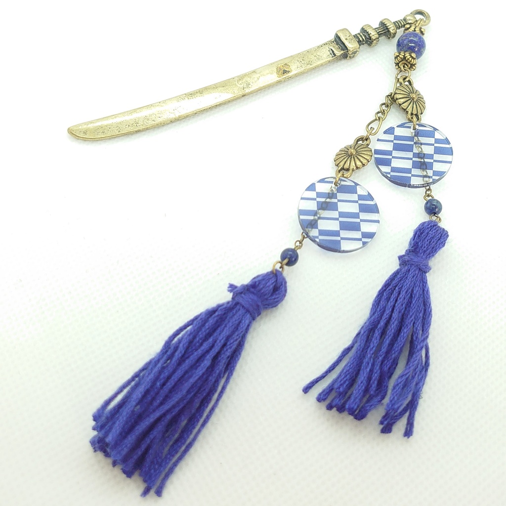 市松パーツ ラピスラズリ ネイビーブルータッセル刀簪 Prominence Booth