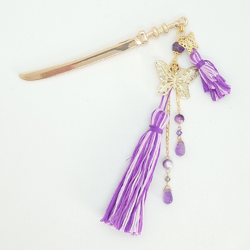 蝶・アメシスト・パープルタッセル刀簪