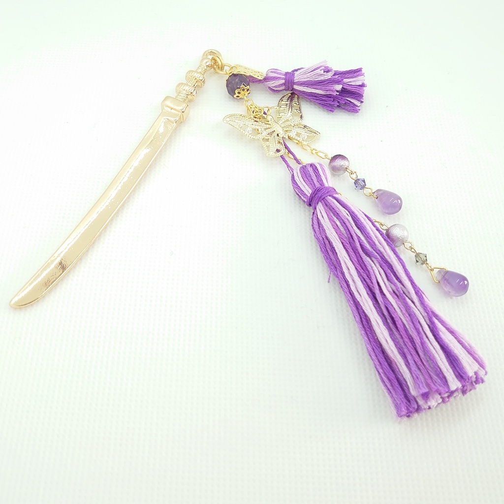 蝶・アメシスト・パープルタッセル刀簪