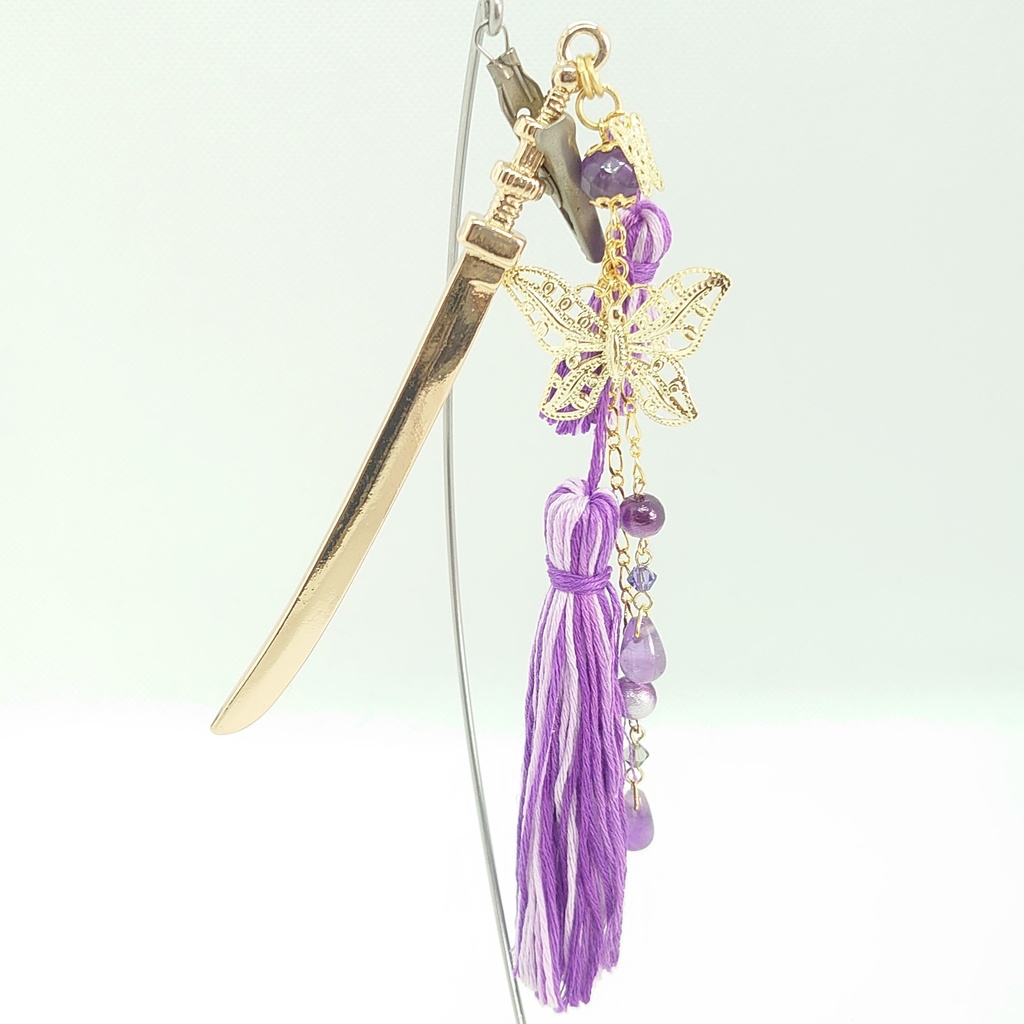 蝶・アメシスト・パープルタッセル刀簪