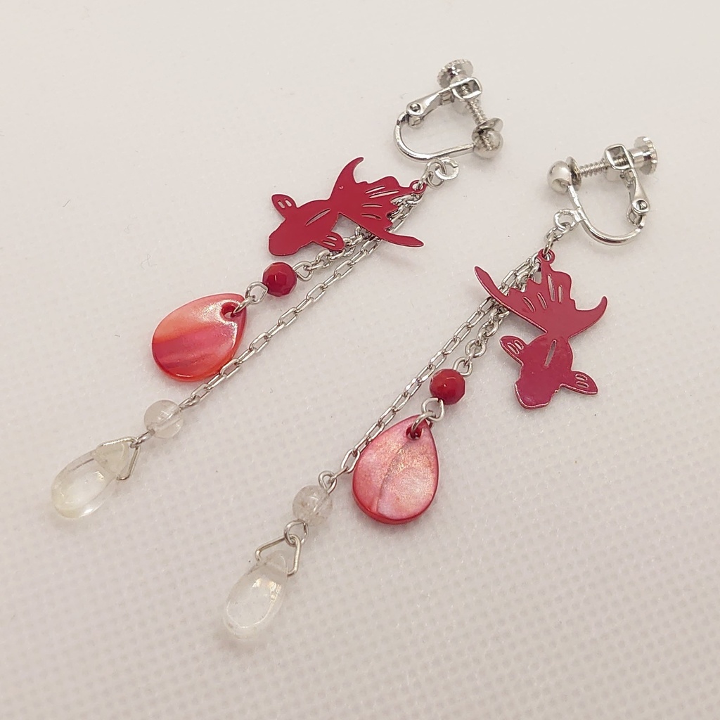 珊瑚・シェル・金魚イヤリング