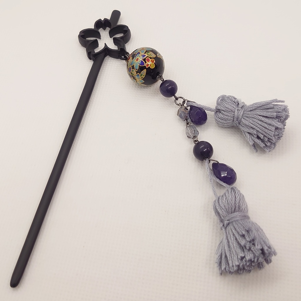 ブルーアゲート・タッセル桜簪