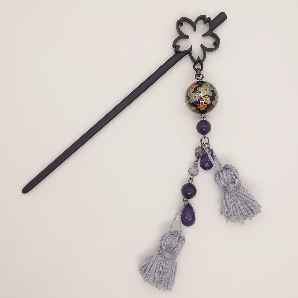 ブルーアゲート・タッセル桜簪