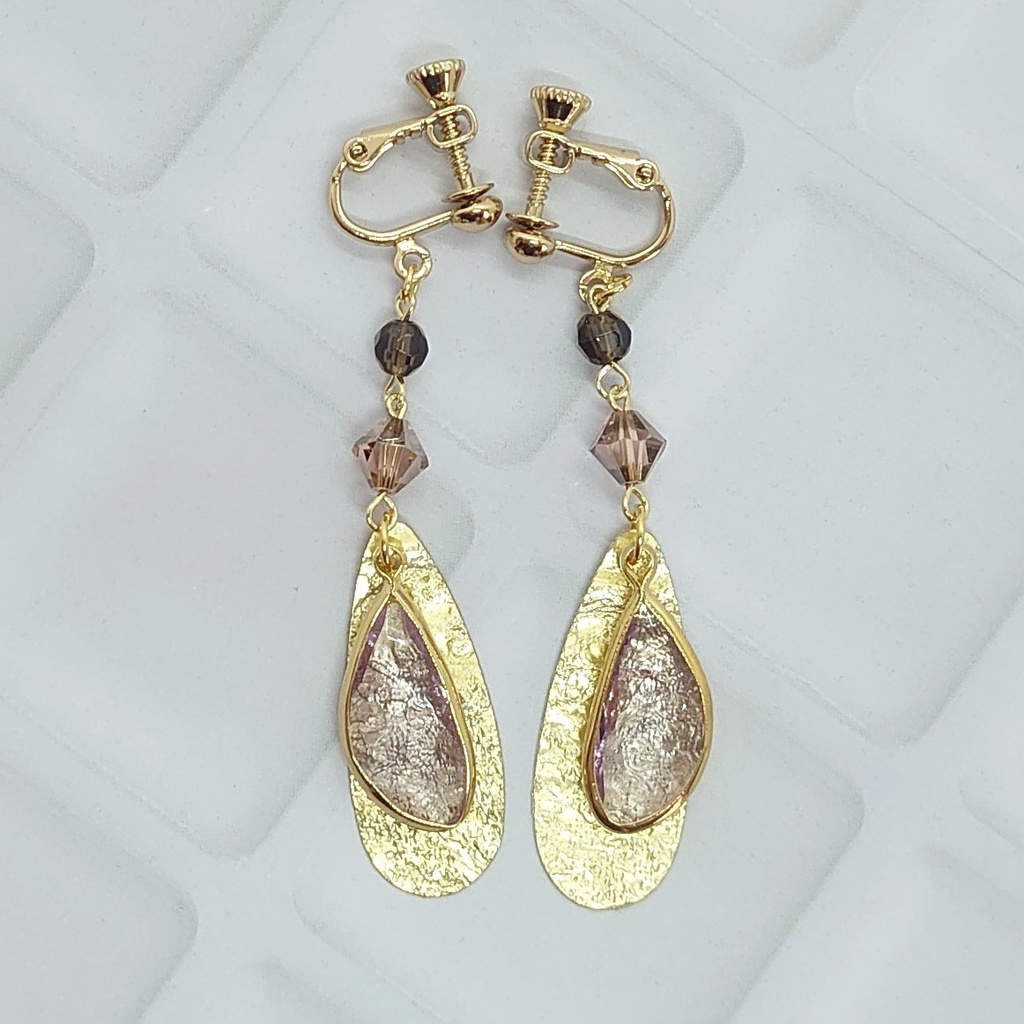 フレームガラス・スモーキークォーツイヤリング