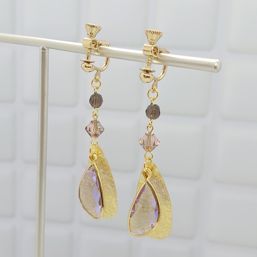 フレームガラス・スモーキークォーツイヤリング