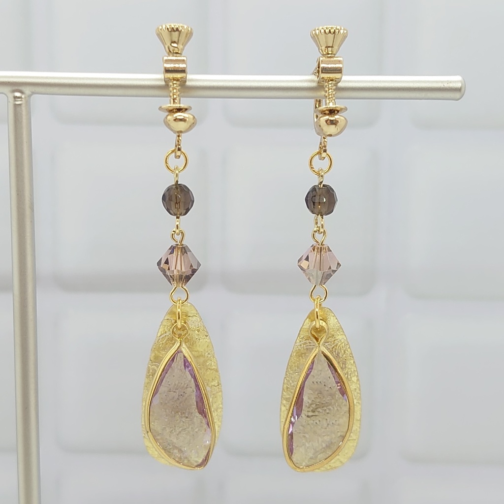 フレームガラス・スモーキークォーツイヤリング