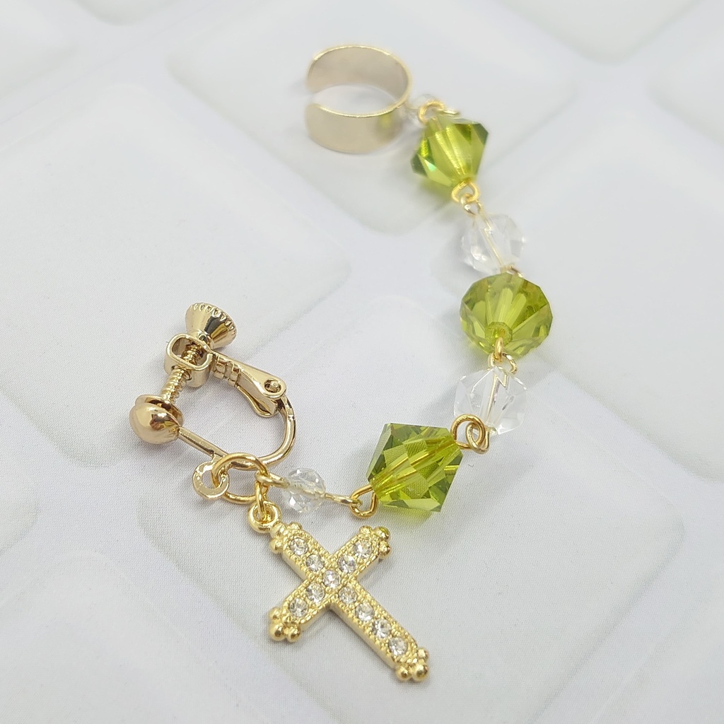 クリスタル・クロスカフ付きイヤリング