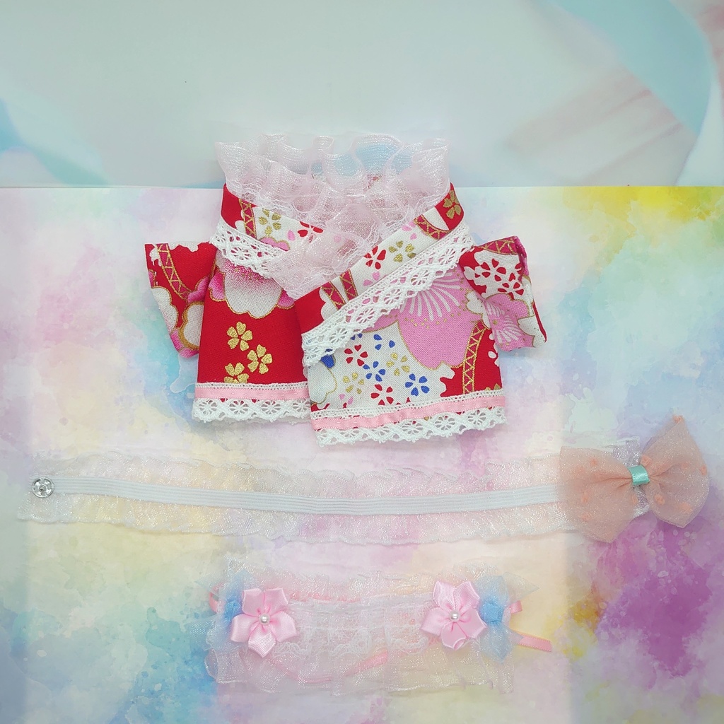 ツキコット用・ヘッドドレス付着物衣装 ピンクボリュームフリル