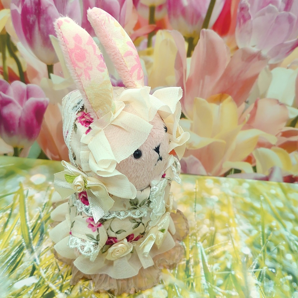 ツキコット用・ボンネット付ワンピース衣装 アイボリーローズ