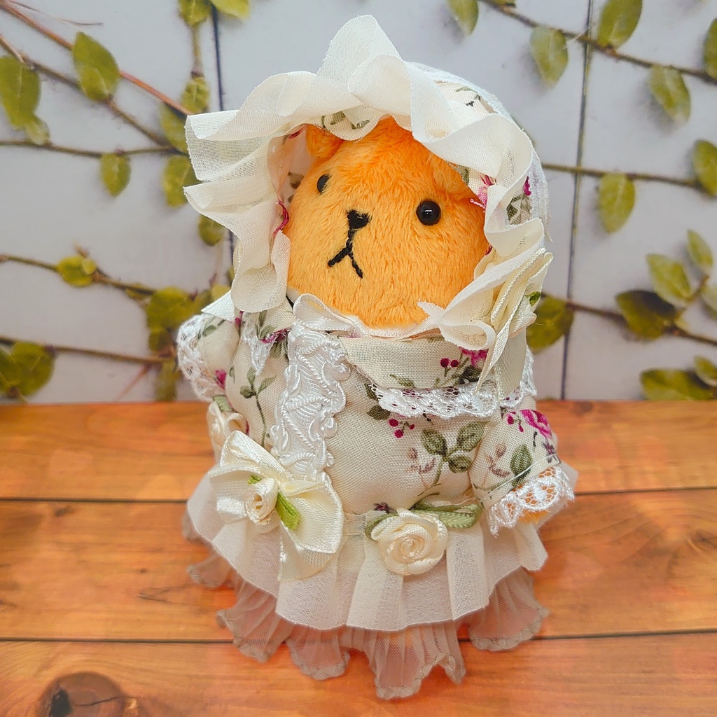 ツキコット用・ボンネット付ワンピース衣装 アイボリーローズ