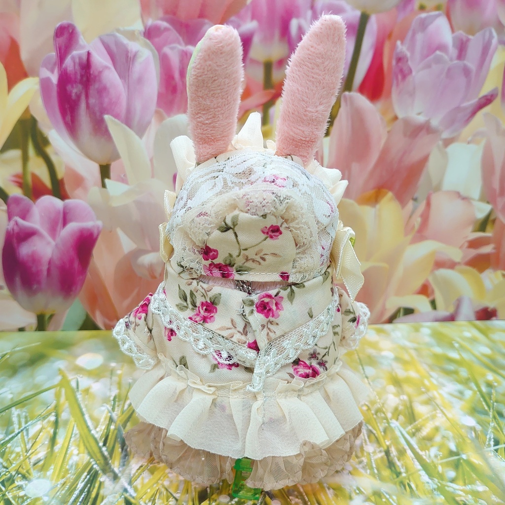 ツキコット用・ボンネット付ワンピース衣装 アイボリーローズ