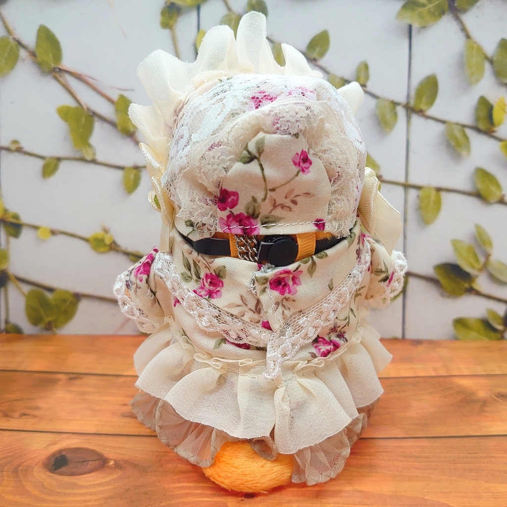 ツキコット用・ボンネット付ワンピース衣装 アイボリーローズ