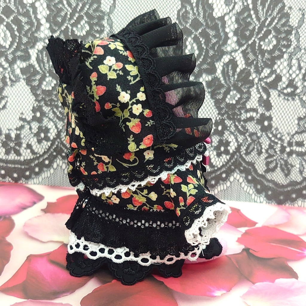 ツキコット用・ボンネット付ワンピース衣装 スイートイチゴ