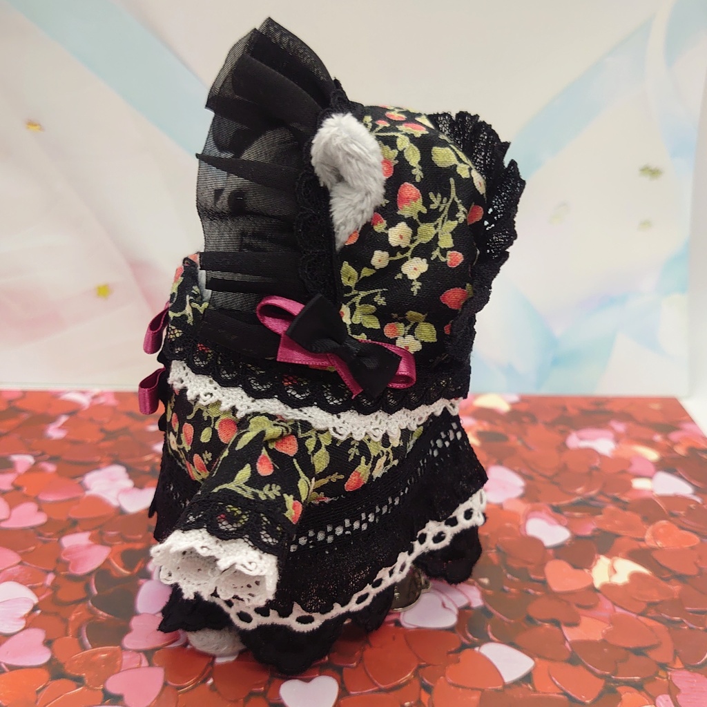 ツキコット用・ボンネット付ワンピース衣装 スイートイチゴ