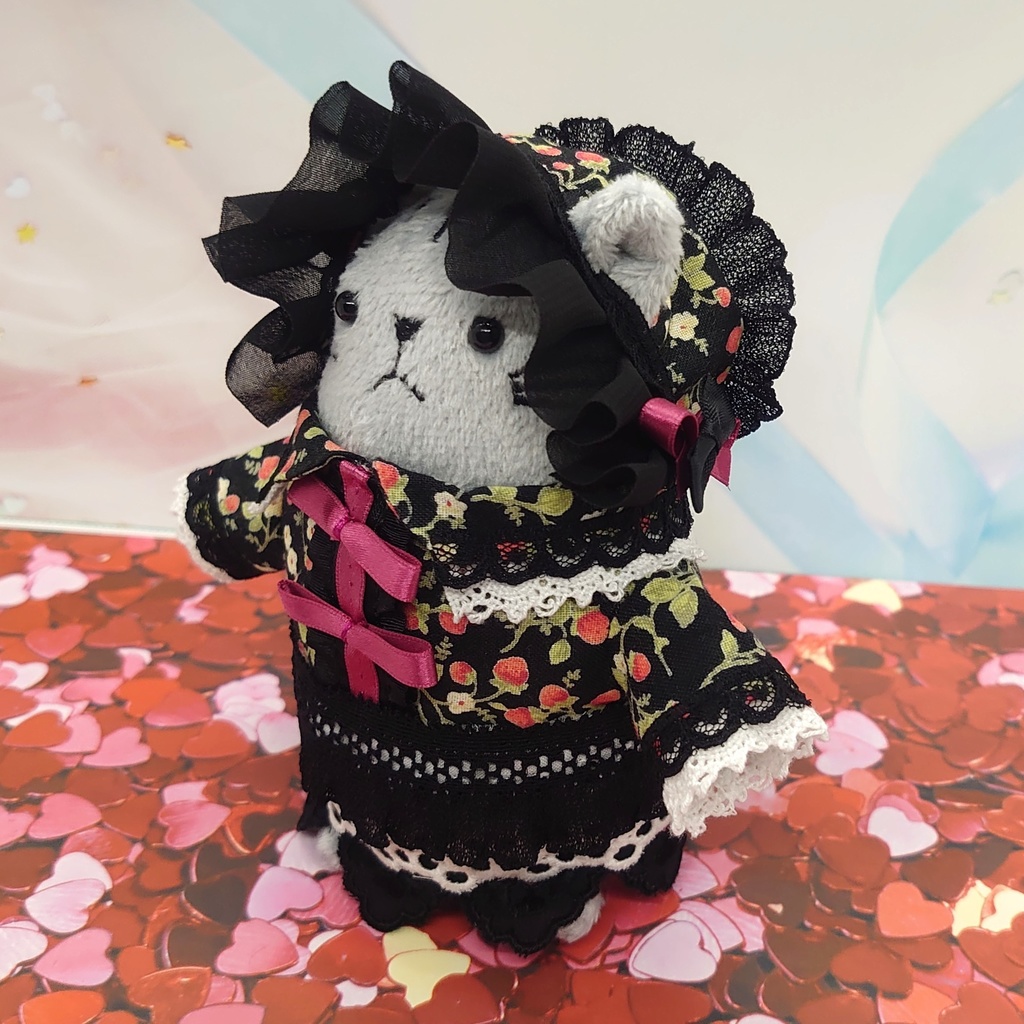 ツキコット用・ボンネット付ワンピース衣装 スイートイチゴ