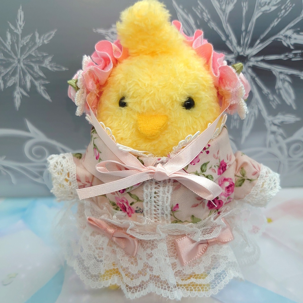 ツキコット用・ボンネット付ワンピース衣装 ピンクローズ