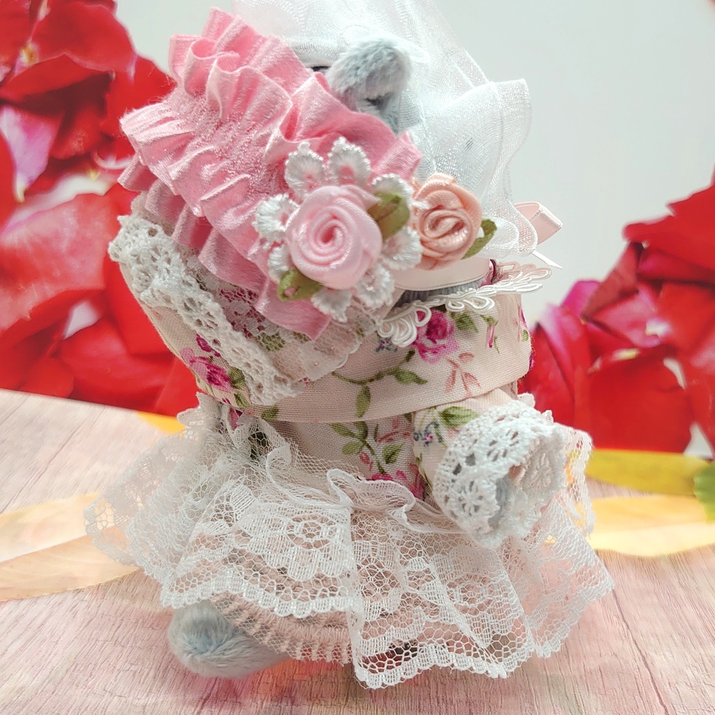 ツキコット用・ボンネット付ワンピース衣装 ピンクローズ