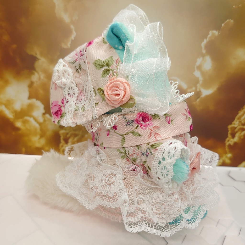 ツキコット用・ボンネット付ワンピース衣装 ピンクローズ