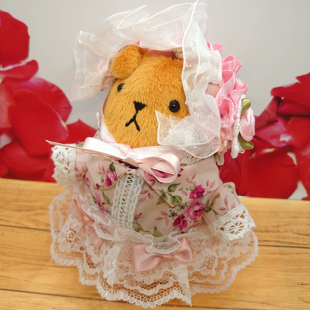 ツキコット用・ボンネット付ワンピース衣装 ピンクローズ