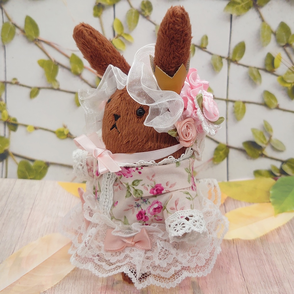 ツキコット用・ボンネット付ワンピース衣装 ピンクローズ