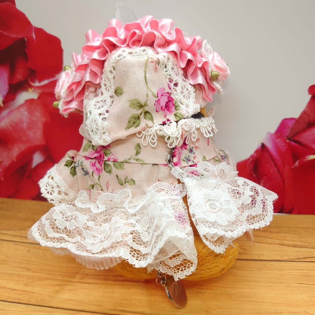 ツキコット用・ボンネット付ワンピース衣装 ピンクローズ