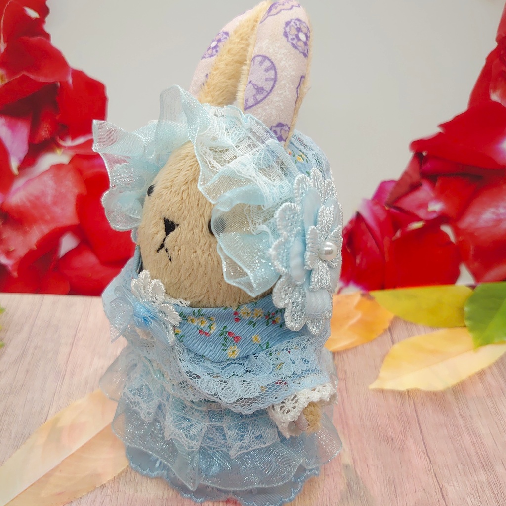 ツキコット用・ボンネット付ワンピース衣装 水色フリル